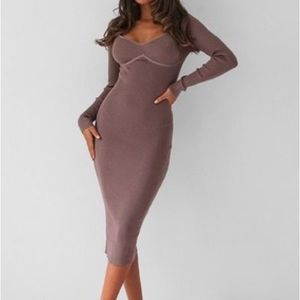 MISSGUIDED mocha rib knit bust sweetheart midaxi dress, size UK6